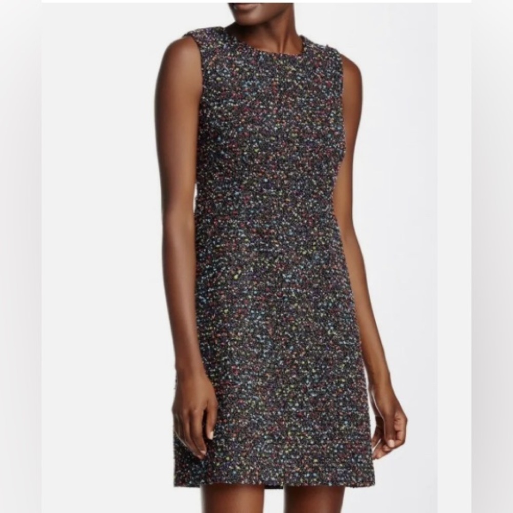 DIANE VON FURSTENBERG DVF Carrie Two Tweed Dress Boucle Dot A-Line Size 12